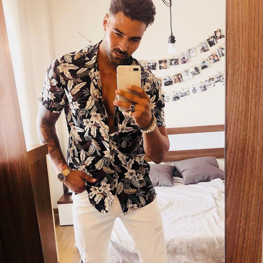Camisa Manga Corta con Estampado de Hojas Pequeñas - Image 6
