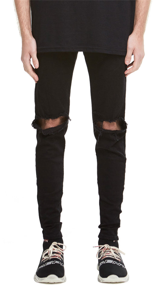 Jeans Slim Fit Azul con Corte en Rodilla y Diseño Spray Pintado - Image 8