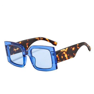 Large-frame green and tortoise shell sunglasses with gradient blue to yellow square lenses. - Image 15
