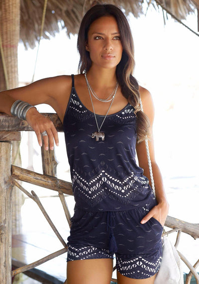 Jumpsuit Elástico con Estampado de Olas y Cintura Ajustable - Image 10