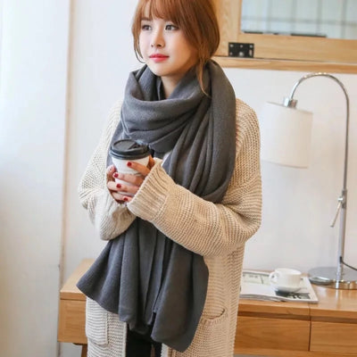 Bufanda de Lana Merino y Cachemira Tejida Estilo Coreano Unisex - Image 11