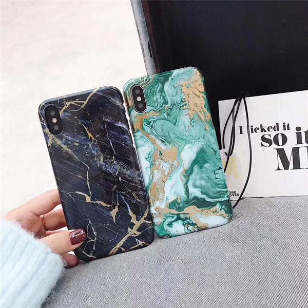 Funda para Celular Mármol Verde Dorado con Logo Personalizado