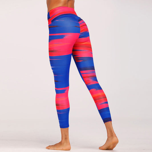 Leggins Deportivos Estampado Azul y Rojo Cintura Alta Levanta Cola