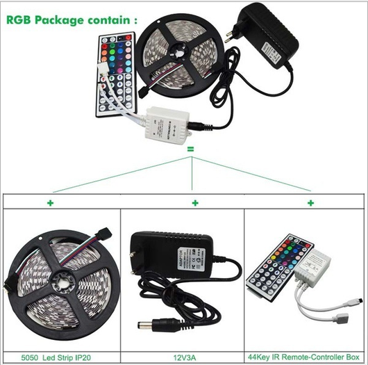 Tira LED RGB 5M 300 LEDs DC12V con Control Remoto 44 Botones - Image 3