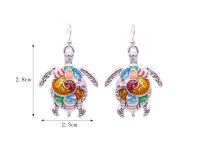 Aretes de Tortuga Coloridos con Efecto Goteo - Diseño Delicado y Brillante - Image 4