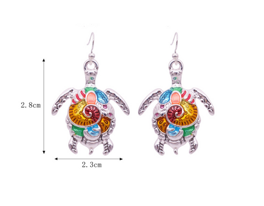 Aretes de Tortuga Coloridos con Efecto Goteo - Diseño Delicado y Brillante - Image 4