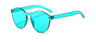 Frameless round brown transparent sunglasses with an integrated design, featuring jelly-like lenses and matching temples. - Image 6
