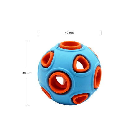 Blue and orange rubber dog toy ball with multiple holes, measuring 40mm in diameter. - Image 7