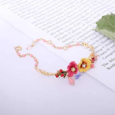 Pulsera de Flores de Peonía en Esmalte Rosa con Zircones Chapada en Oro - Image 4