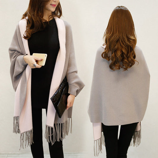 Cardigan Suéter Tipo Chal con Flecos para Mujer - Image 2