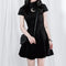 Vestido Negro Lolita Gótico con Malla Lunar y Detalles Calados