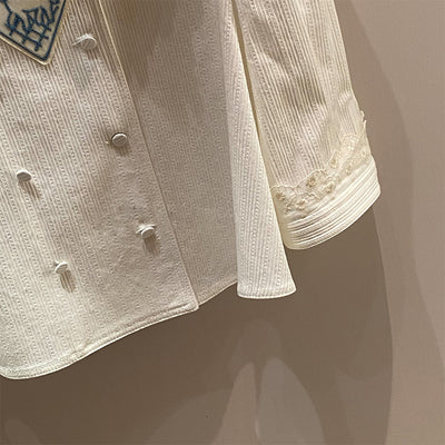 Blusa Suelta con Cuello Fruncido Bordado y Manga Corta para Mujer - Image 5