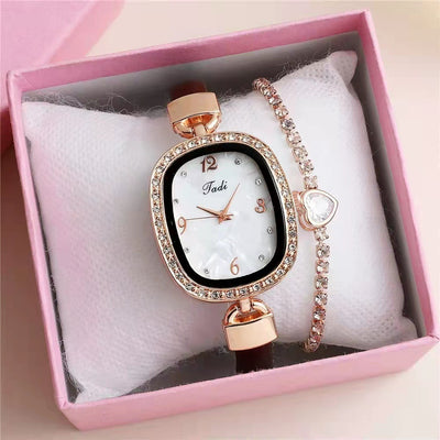 Conjunto Reloj Pulsera Mujer Cuarzo con Cinturón Mármol y Cristales - Image 13