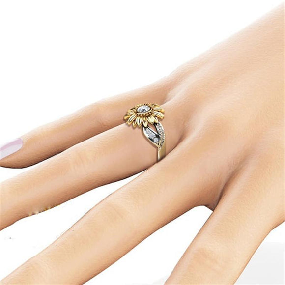 Set de Anillos de Pareja Girasol Bicolor Chapado en Oro