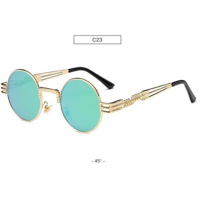 Gafas de Sol Redondas Steampunk Doradas con Cristales Espejados - Estilo Retro Vintage Unisex - Image 12