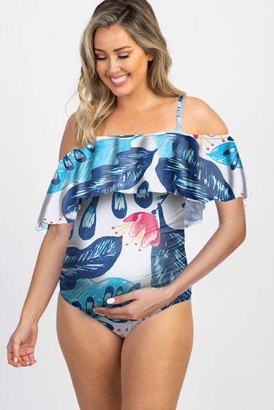 Bikini Enterizo Estampado con Volantes para Embarazadas
