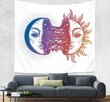 Bohemian sun and moon tapestry with a celestial pattern of golden suns and crescent moons on a dark blue background. - Image 9
