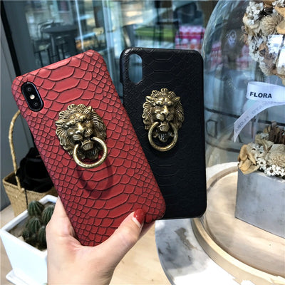 Funda iPhone XS Max con Diseño de Cabeza de León en Cuero - Compatible Apple