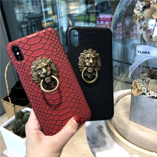 Funda iPhone XS Max con Diseño de Cabeza de León en Cuero - Compatible Apple
