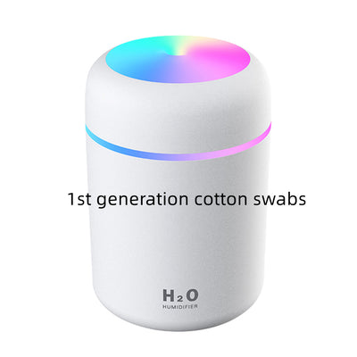 Pink ultrasonic aromatherapy essential oil diffuser with a colorful LED light band and top light, labeled H2O Humidifier. - Image 12