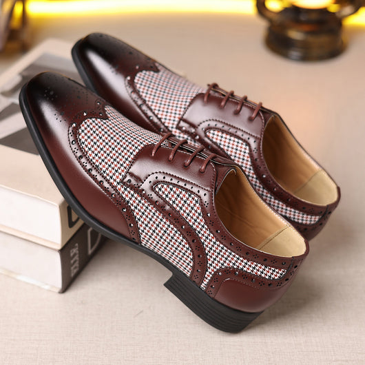 Zapatos Casuales de Cuero con Patrón Pata de Gallo para Hombre - Image 9