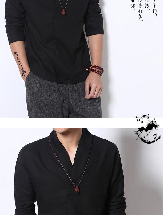 Camisa Lino Manga Larga Estilo Chino Retro para Hombre - Image 14