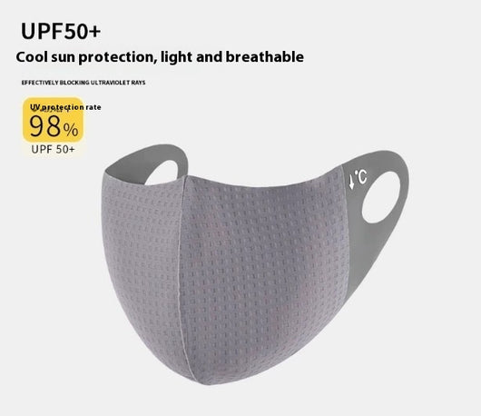 Light pink ice silk sun protection mask with ear loops and neck coverage, featuring small ventilation holes. - Image 55
