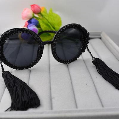 Gafas de Sol Retro Redondas con Flecos y Brillantes de Perla - Image 4