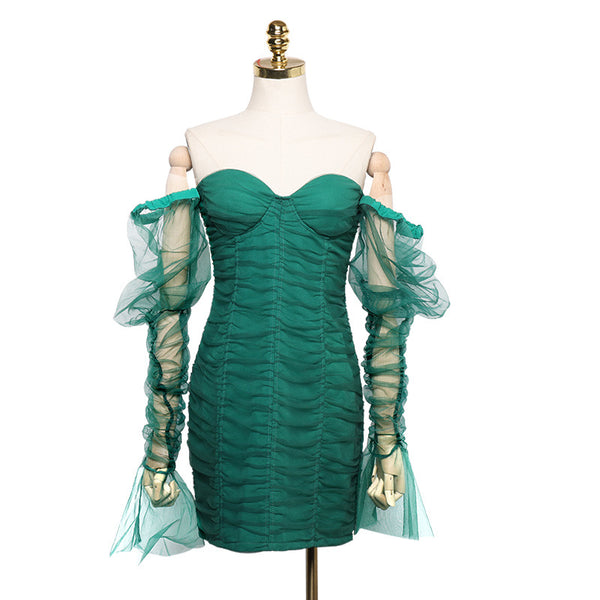 Vestido de Gasa con Mangas Abullonadas