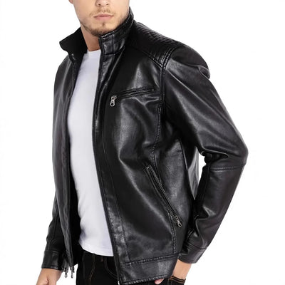 Chaqueta de Cuero Punk Motociclista para Hombre con Cuello de Pie - Image 3