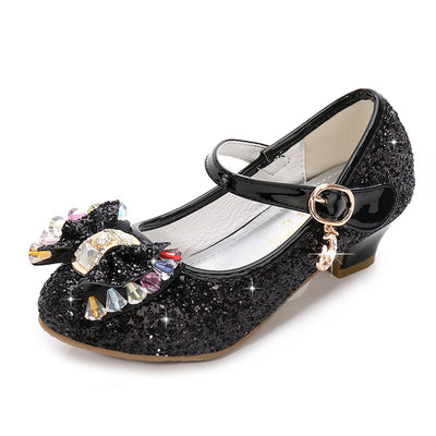 Red glitter Mary Jane shoes for girls with a decorative bow, clear and pink crystals, and a moon and star charm. - Image 7