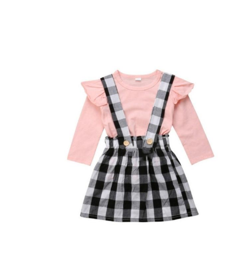 Conjunto Infantil de Moda Europea: Camiseta Manga Larga y Vestido con Tirantes