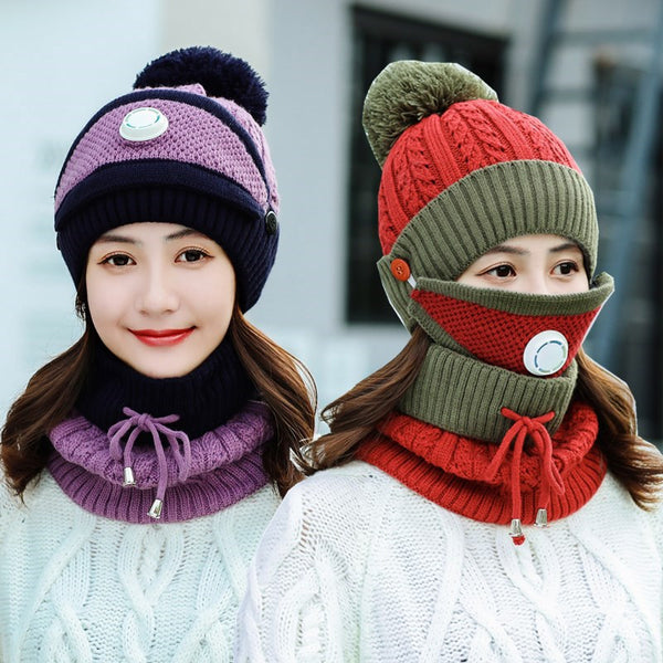 Gorro y Cuello a Juego en Punto Coreano - Conjunto Térmico de Colores Coordinados