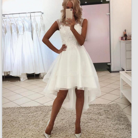 Vestido de Novia Corto Adelante Largo Atrás con Encaje Elegante - Image 10