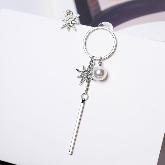 Aretes Asimétricos de Estrellas y Perlas - Estilo Coreano y Europeo - Image 3