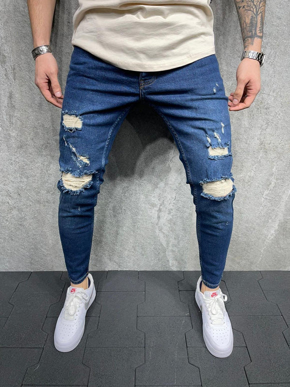 Pantalones Vaqueros Slim Fit Rotos con Stretch para Hombre