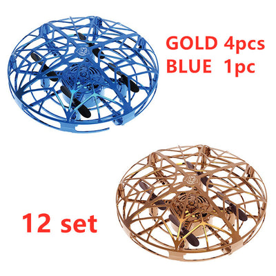 Gold mini UFO drone with a spherical protective cage and black propellers, sold as a 3-piece set. - Image 15