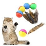 Four colorful pet toy balls with faux fur tails, in blue, yellow, orange, and green, on a white background. - Image 5