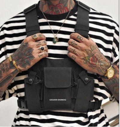 Chaleco Táctico Hip Hop Multiusos con Bolsa de Pecho - Verde Fluorescente