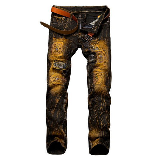 Jeans Rotos Vintage con Detalles de Locomotora Retro
