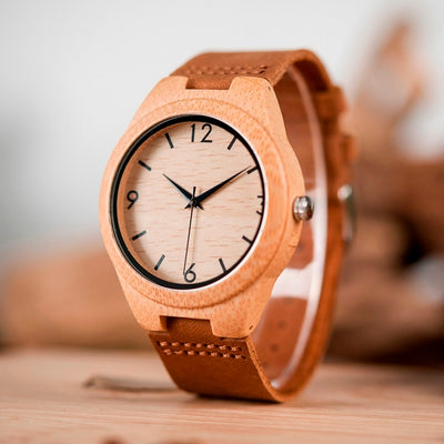 Reloj de Bambú con Cinturón de Cuero - Image 4