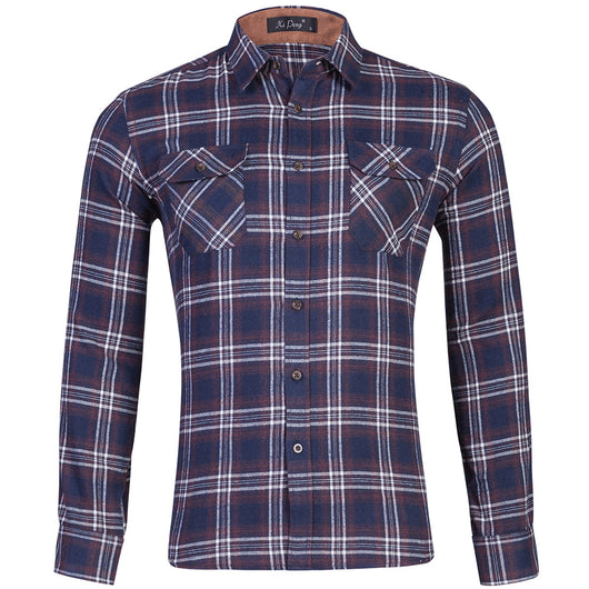 Camisa de Cuadros Doble Bolsa Manga Larga para Hombre - Image 17