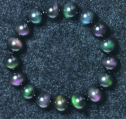 Pulsera de Obsidiana con Ojo de Arcoíris - Púrpura y Verde