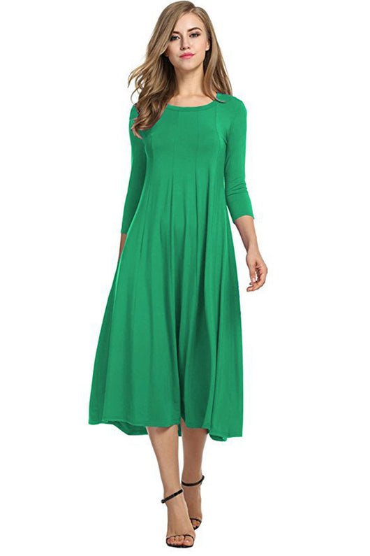 Vestido Oscilante Cuello Redondo Manga Corta Color Sólido - Image 26