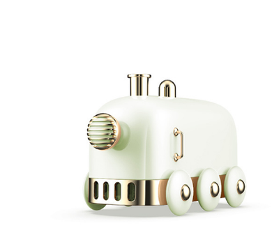 Pink retro mini train ultrasonic humidifier and aroma diffuser with rose gold accents on a white background. - Image 17