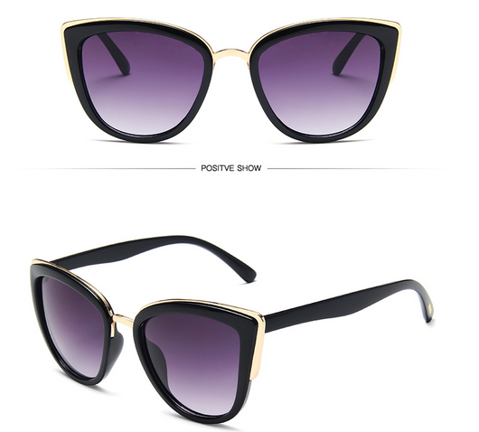 Ladies retro cat eye sunglasses with a tortoiseshell frame, gold accents, and brown gradient lenses. - Image 3