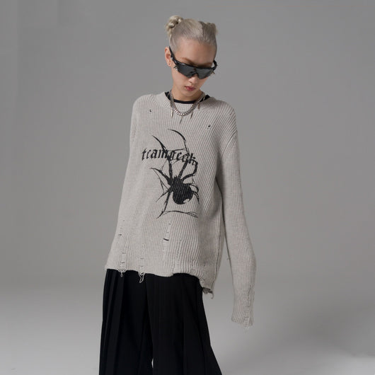 Suéter Holgado con Estampado Araña y Detalles Rotos - Image 7