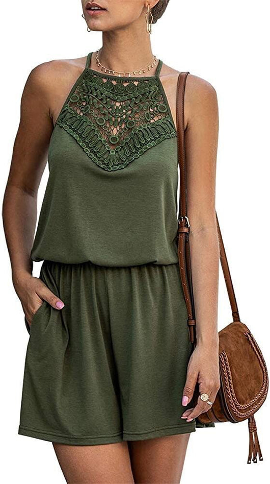Jumpsuit con Paneles de Encaje Elegante