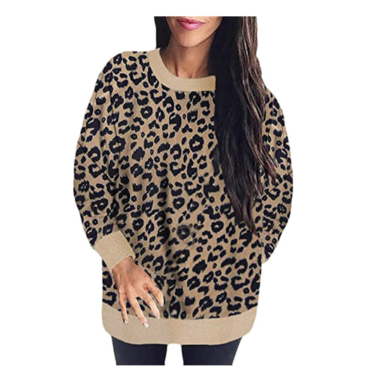 Suéter Holgado de Manga Larga con Costuras Estampado Leopardo