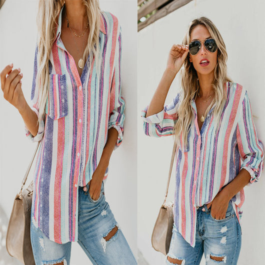 Camisa Manga Larga a Rayas de Colores